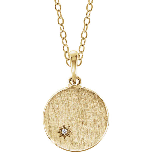 14K Yellow .005 ct Diamond Engravable Charm with 14k Gold Adjustable Chain