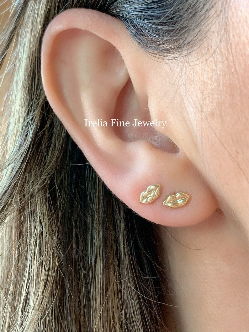14k Yellow Gold Tiny  Lip Studs