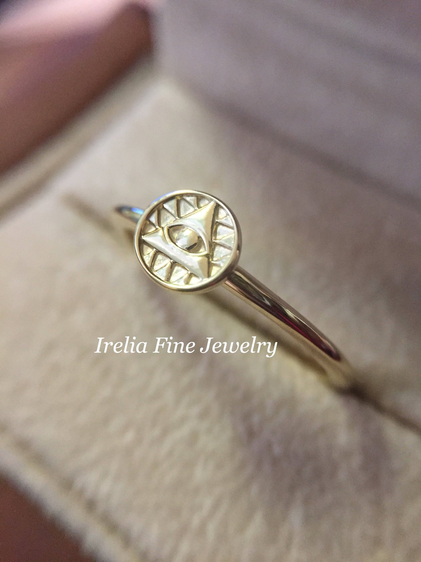 14K Yellow Gold Eye of Providence Stackable Ring - Ring Size 7