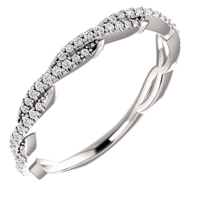 14K Gold & 1/6 ct Diamond Rope Band Wedding Anniversary Stackable Ring