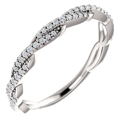 14K Gold & 1/6 ct Diamond Rope Band Wedding Anniversary Stackable Ring
