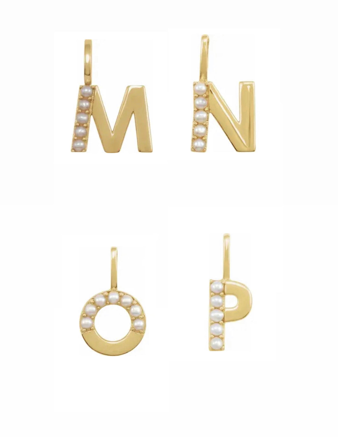 14k Yellow Gold Cultured Peral Initial Pendant with bail slide, personalized gift