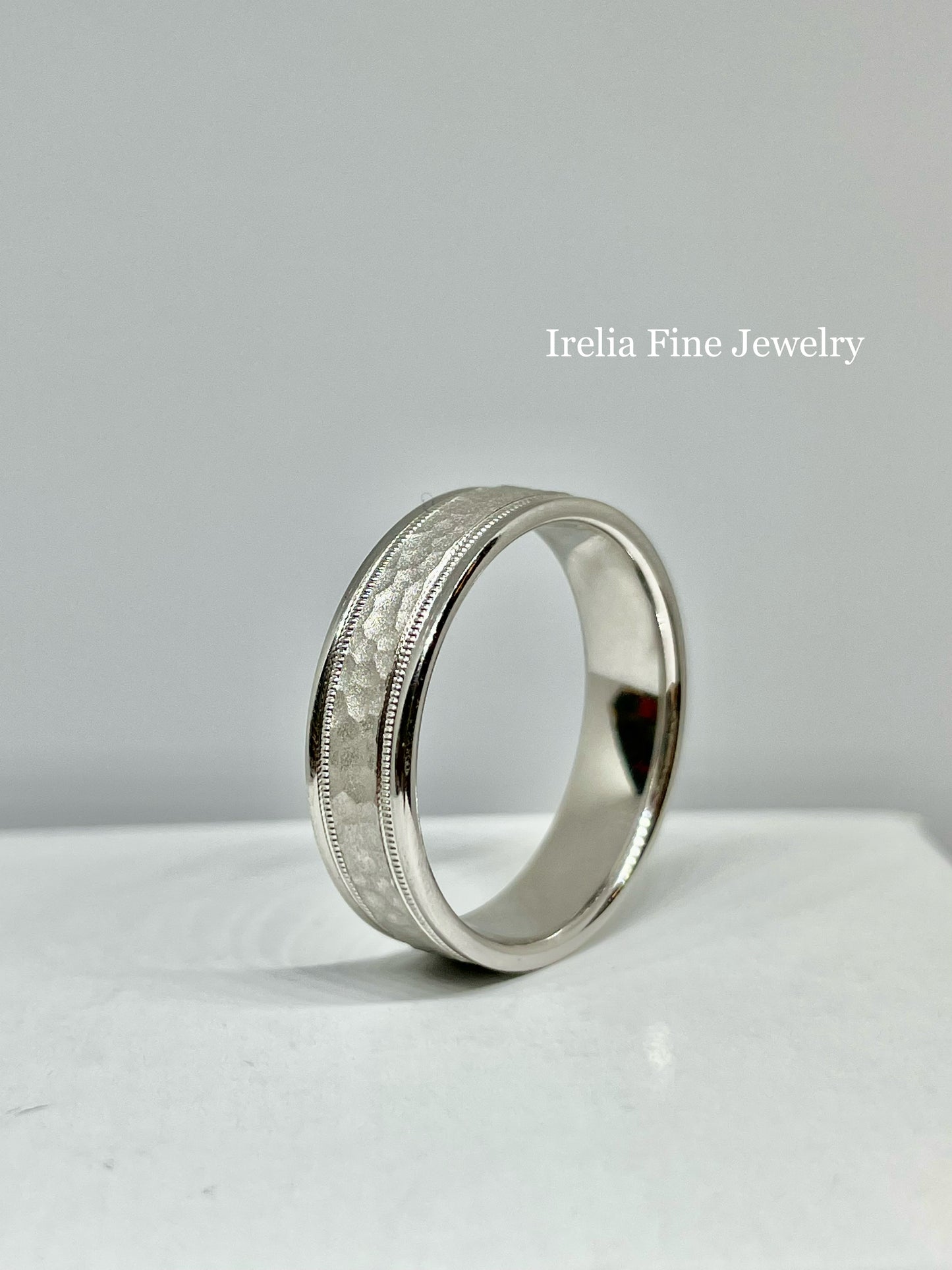 CrownRing Collection - 18k White Gold 6 Hammered Finish With Migraine Detailing