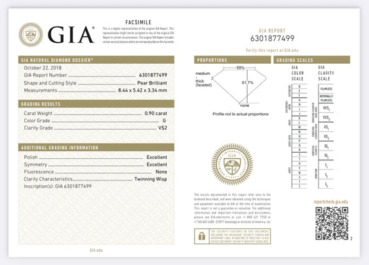 .90 Carat Pear Shape Diamond G , VS2 , GIA Certified 6301877499