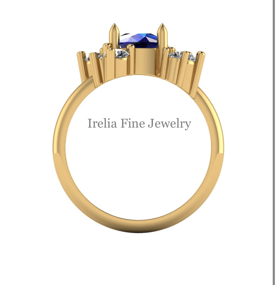Custom14k Yellow Gold 3 Carat Sapphire Ring & Cluster Diamonds Ring