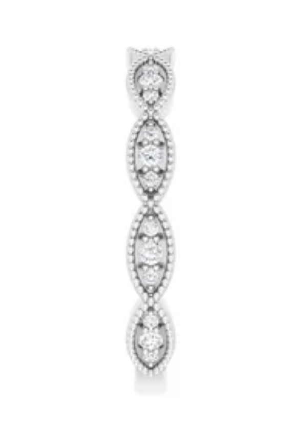 14k White Gold 1/5 CTW Scallop Natural Diamond  Stackable Ring