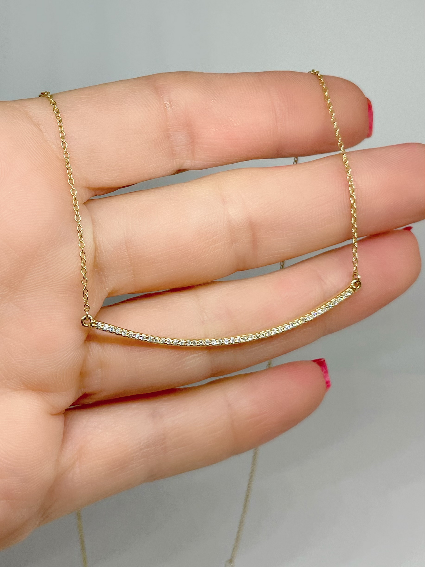 14K Yellow 1/6 CT Natural Diamond Bar Pendant, Comes with Adjustable 16-18" Necklace