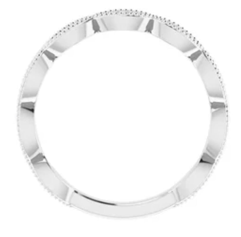 14k White Gold 1/5 CTW Scallop Natural Diamond  Stackable Ring