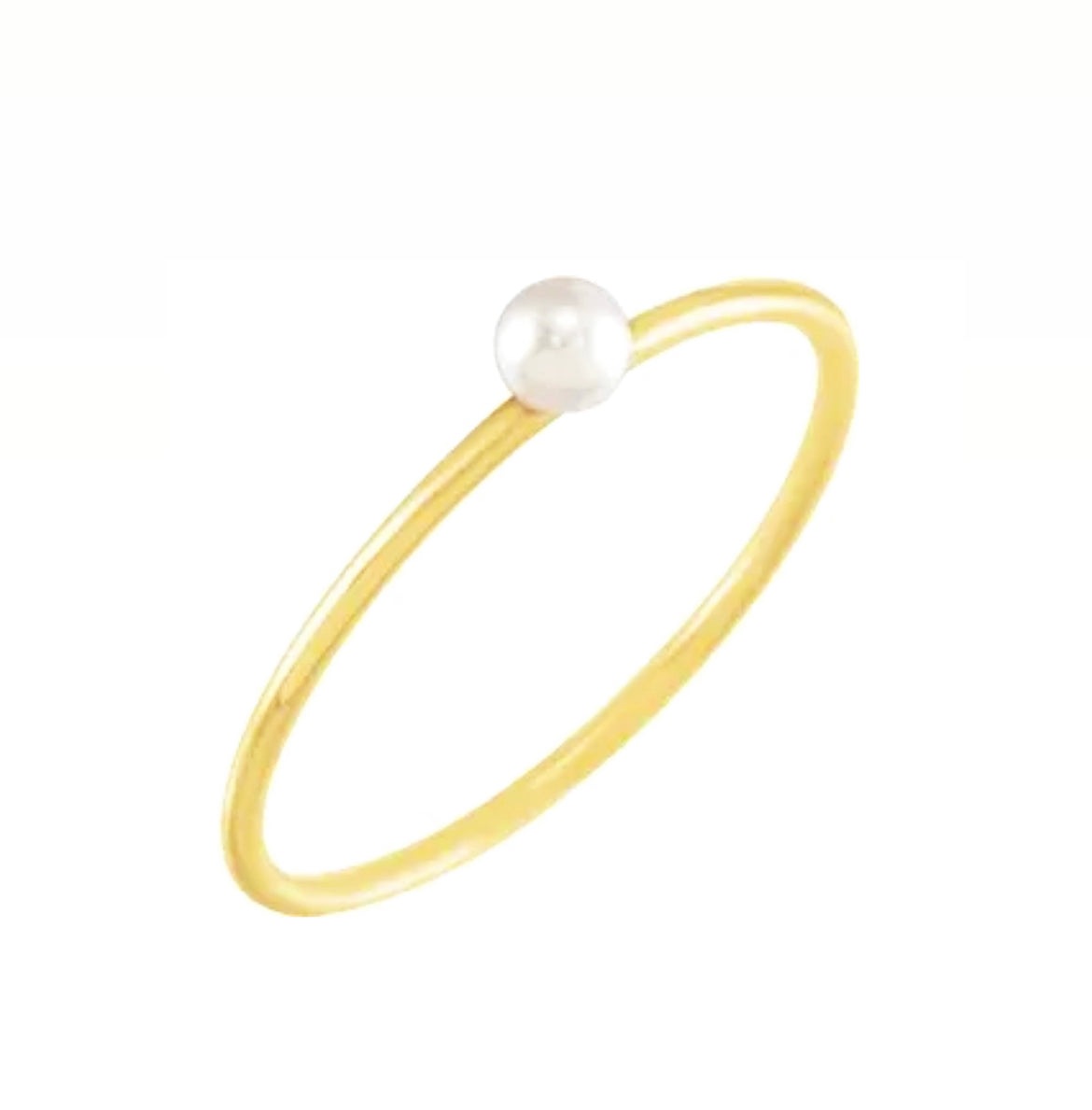 14k Yellow gold Skinny Stackable with Pearl, Size 6