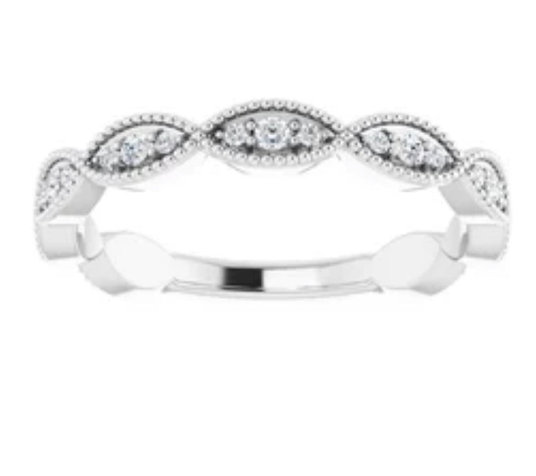 14k White Gold 1/5 CTW Scallop Natural Diamond  Stackable Ring