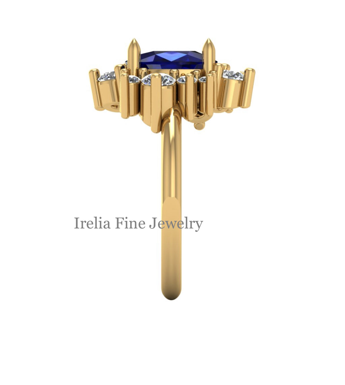 Custom14k Yellow Gold 3 Carat Sapphire Ring & Cluster Diamonds Ring
