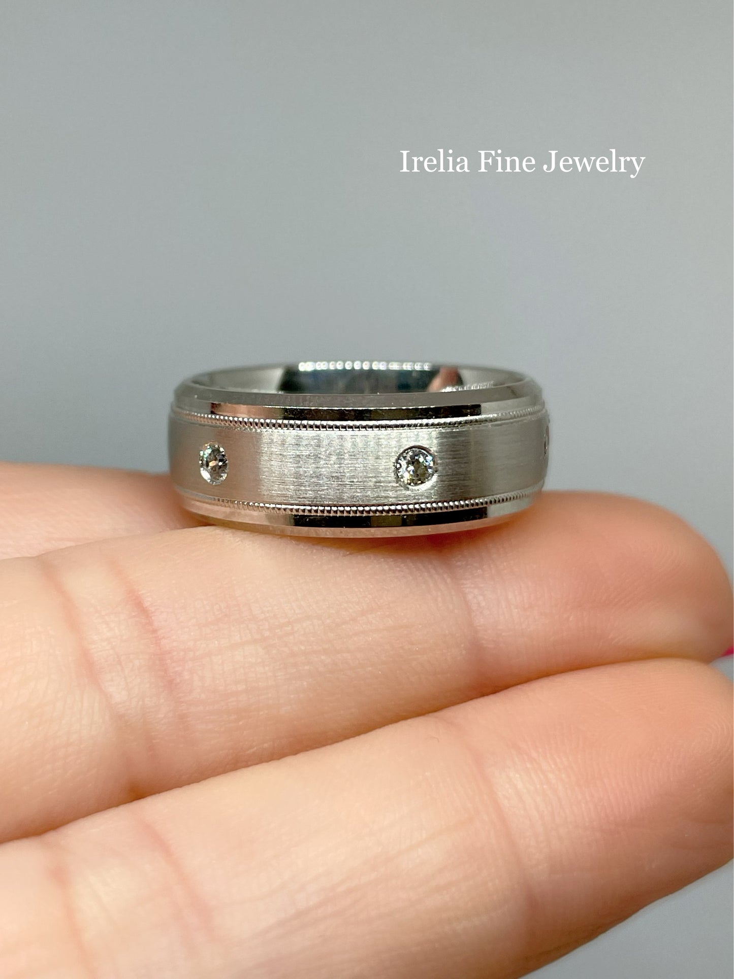 CrownRing Collection - 14k White Gold 8 mm Polished Band with .24 carat Diamonds