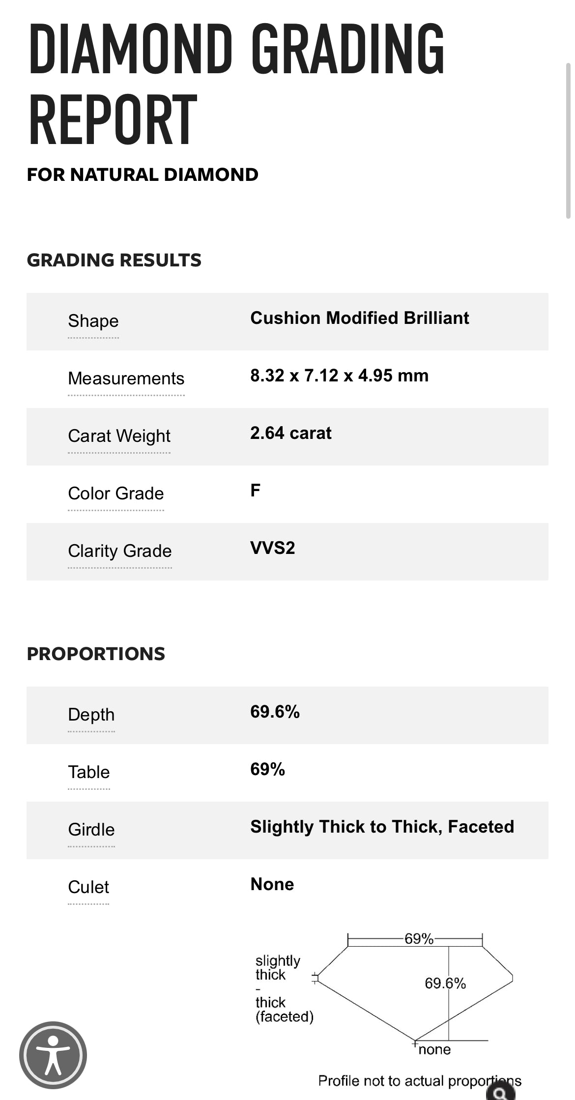 2.64 Carat Cushion Cut Diamond , F , VVS2  GIA Diamond Report 2236687638 Total PRICE $36,710 / DEPOSITED NEEDED