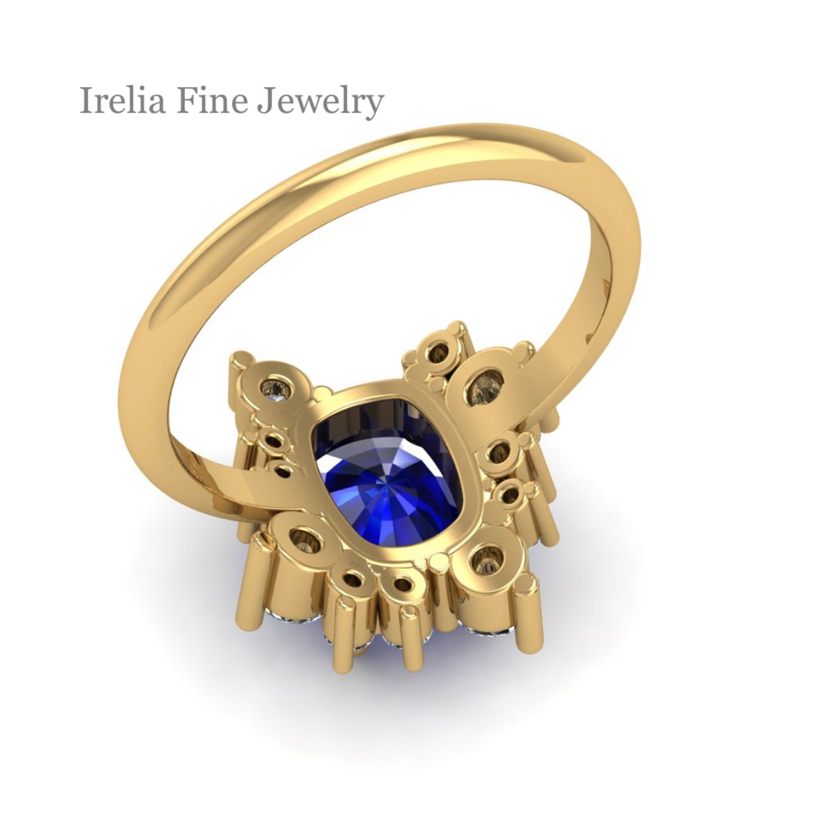 Custom14k Yellow Gold 3 Carat Sapphire Ring & Cluster Diamonds Ring