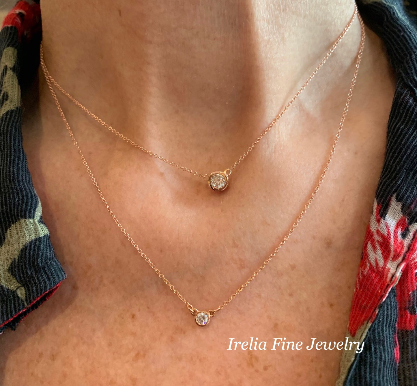 14k Gold 3mm or 4 mm Bezel Set Diamond Pendant, comes with 14k Gold Adjustable Chain