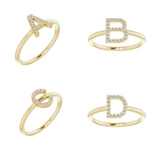14k Yellow Gold Diamond Initial Ring