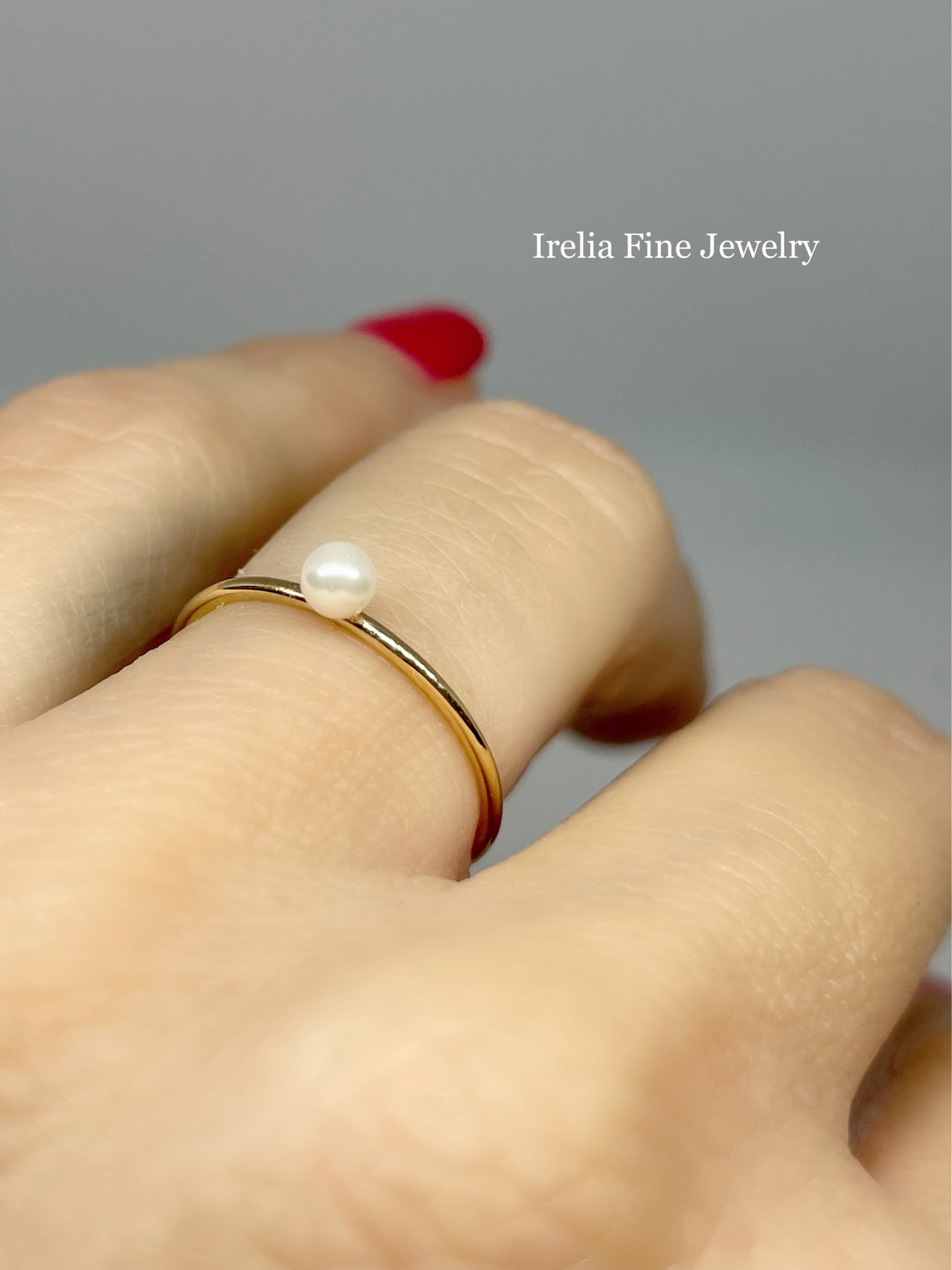 14k Yellow gold Skinny Stackable with Pearl, Size 6