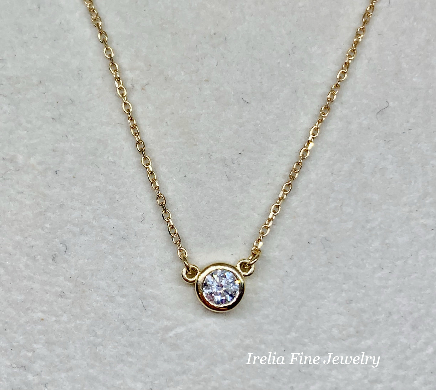 14k Gold 3mm or 4 mm Bezel Set Diamond Pendant, comes with 14k Gold Adjustable Chain