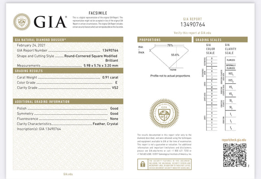 .91 Carat Cushion Cut Diamond E , VS2 , GIA Certified  13490764