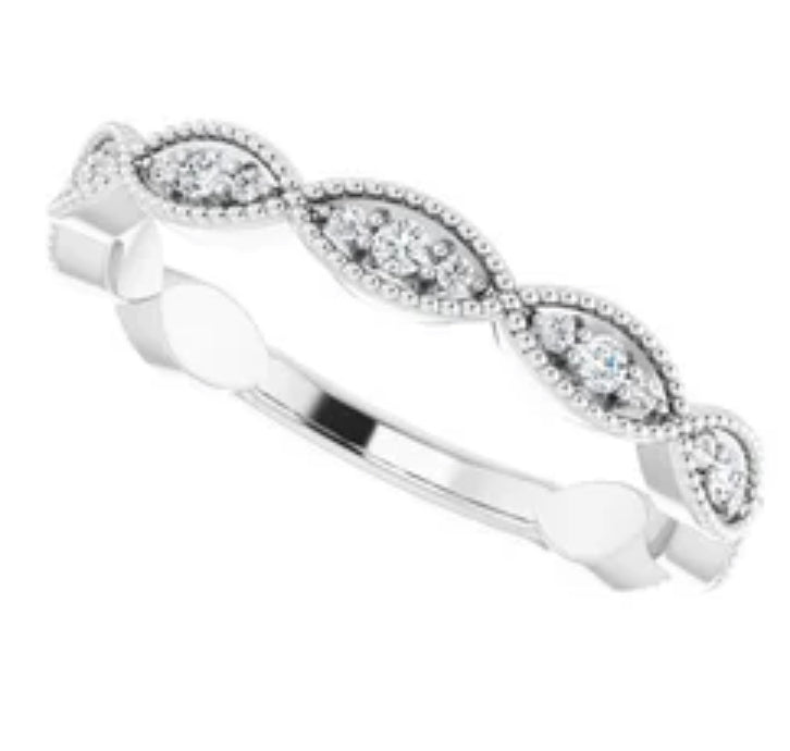 14k White Gold 1/5 CTW Scallop Natural Diamond  Stackable Ring
