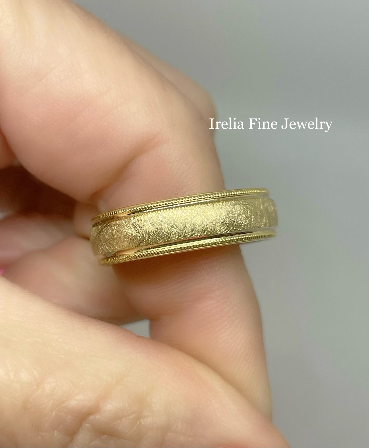 CrownRing Collection - 14k Yellow Gold 6mm with textured Center and Milgrain Edge.