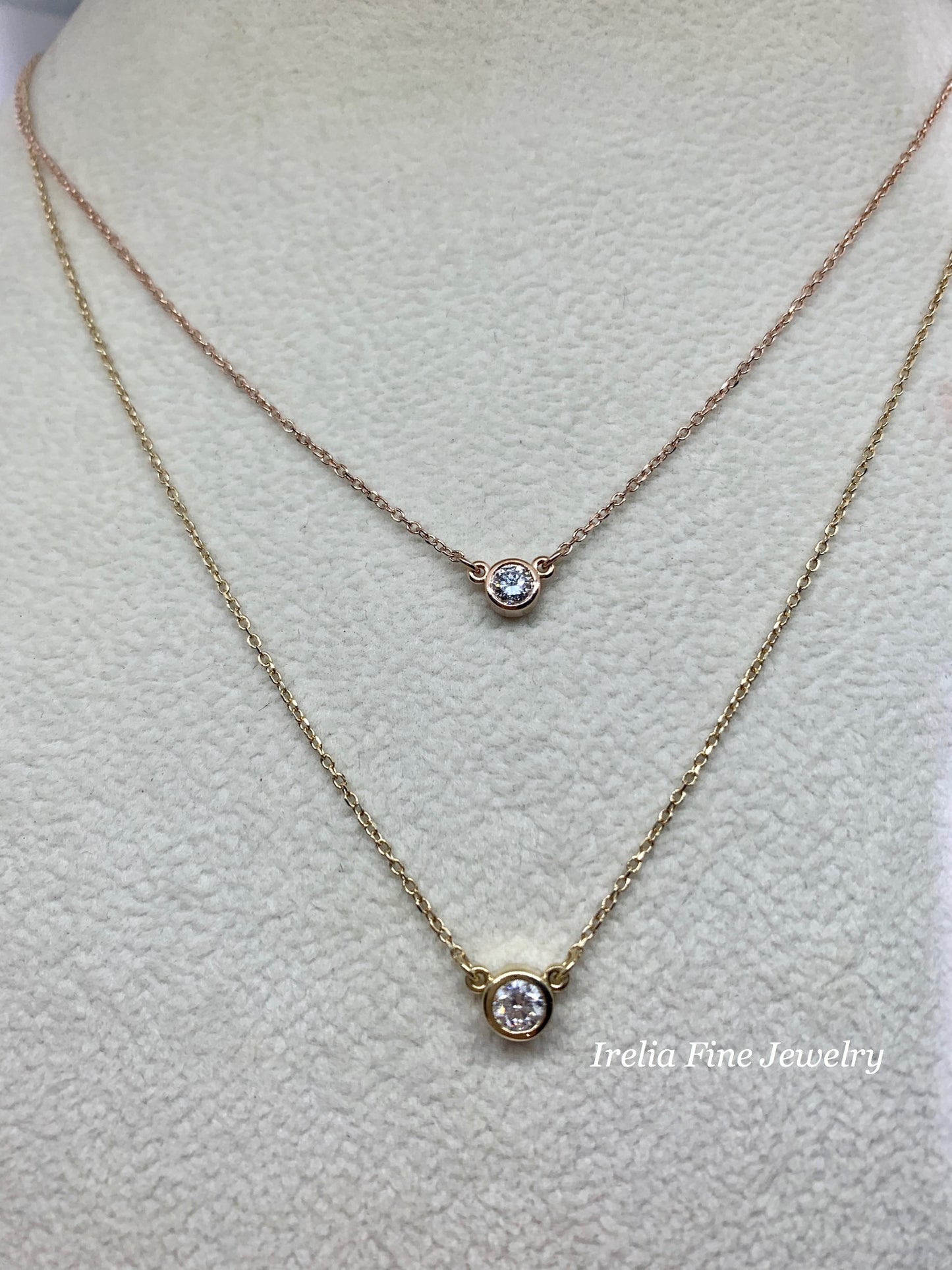 14k Gold 3mm or 4 mm Bezel Set Diamond Pendant, comes with 14k Gold Adjustable Chain