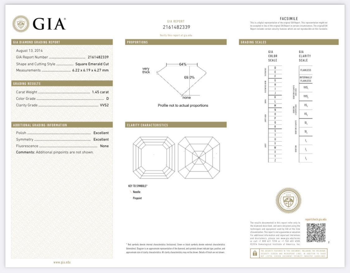 1.45 Carat Asscher Cut Diamond D , VVS2 , GIA CERTIFICATE 2161482339  //1.50 Carat Asscher Cut Diamond G , S1 , GIA CERTIFICATE 12744461  Total PRICE $14,880.00/ DEPOSITED REQUESTED
